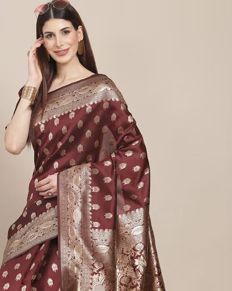 Banarasi Traditional Design Silk Blend Saree With Unstitched Blouse