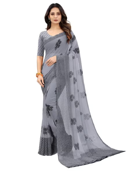 Women Floral Print Saree with Contrast Border