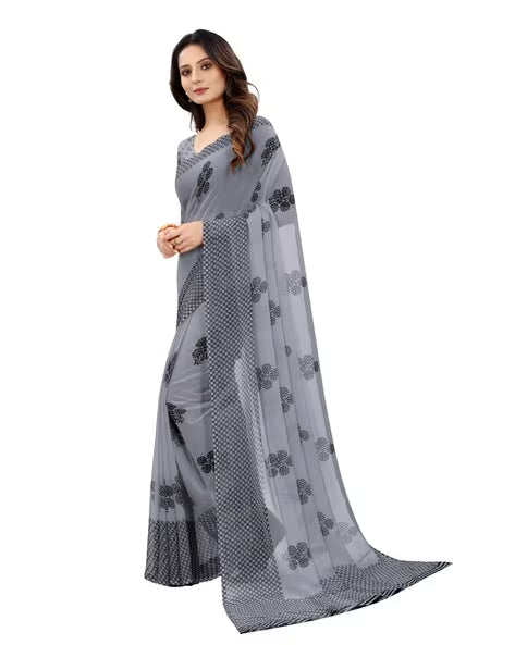 Women Floral Print Saree with Contrast Border