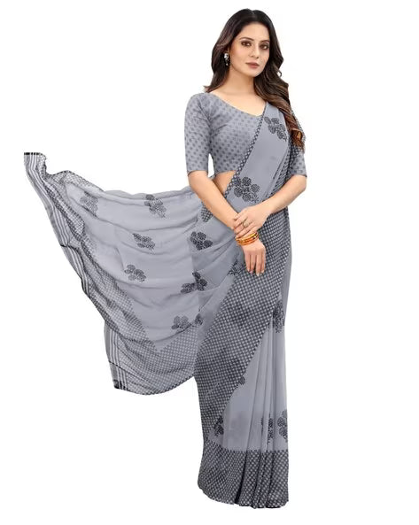 Women Floral Print Saree with Contrast Border