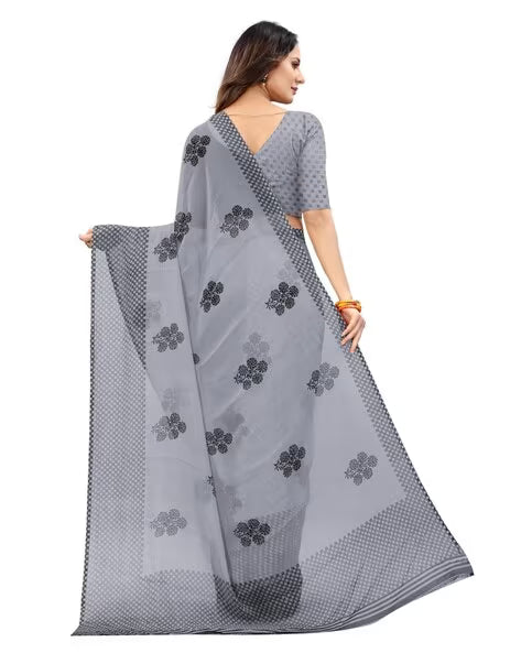 Women Floral Print Saree with Contrast Border