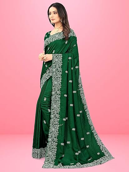 Heavy Silver Embroidery Work With Full Silver Stone Work Beautiful Saree