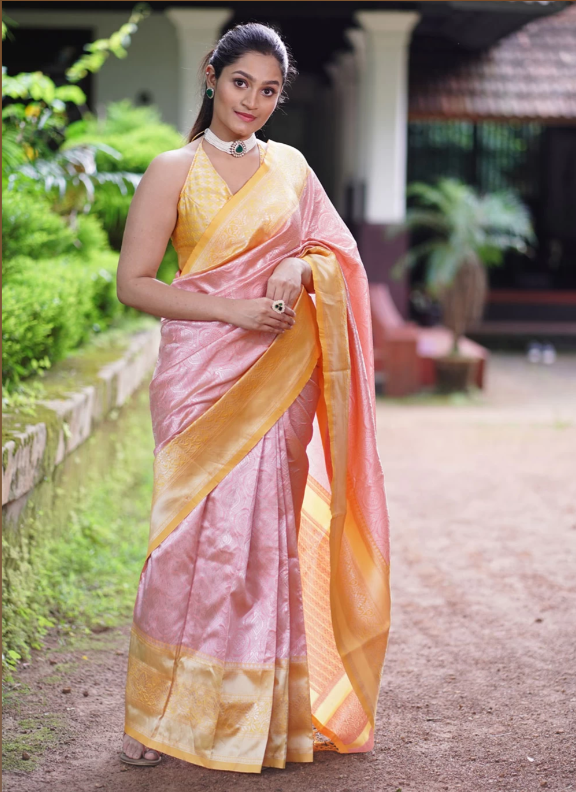 Opulent Pink Color Kanjeevaram Silk Saree For Festive Collection