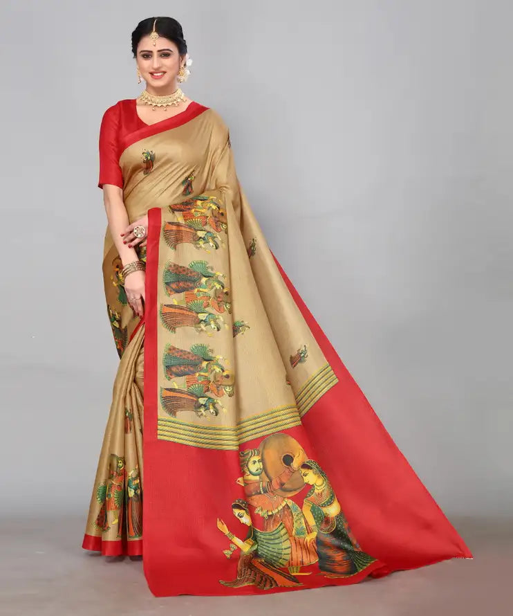 Women's Designer Art Silk Printed Saree with Blouse Piece