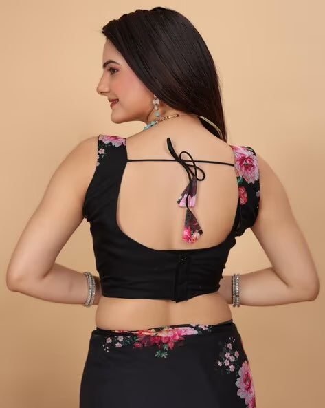 Women's Traditional Floral Printed Embroidery Saree with Blouse