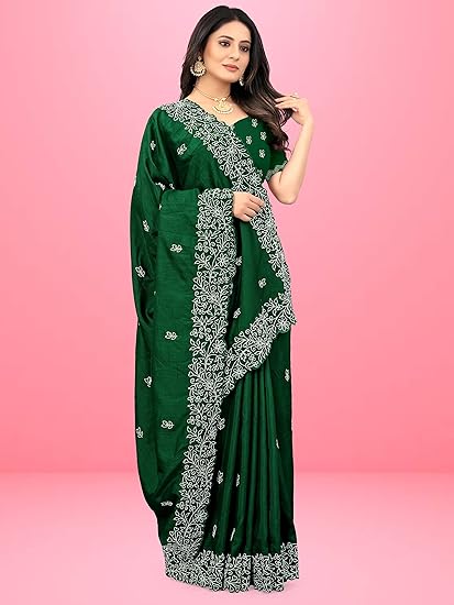 Heavy Silver Embroidery Work With Full Silver Stone Work Beautiful Saree