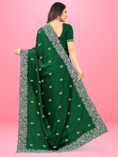 Heavy Silver Embroidery Work With Full Silver Stone Work Beautiful Saree