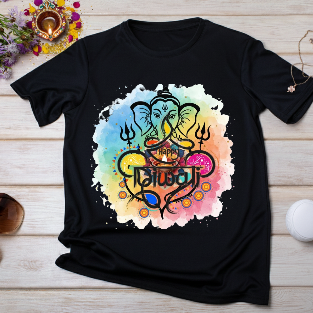 "Happy Diwali" Text Crew T-Shirt