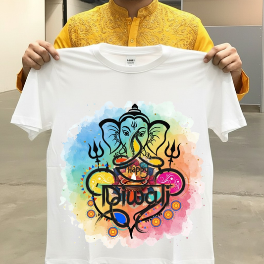 "Happy Diwali" Text Crew T-Shirt
