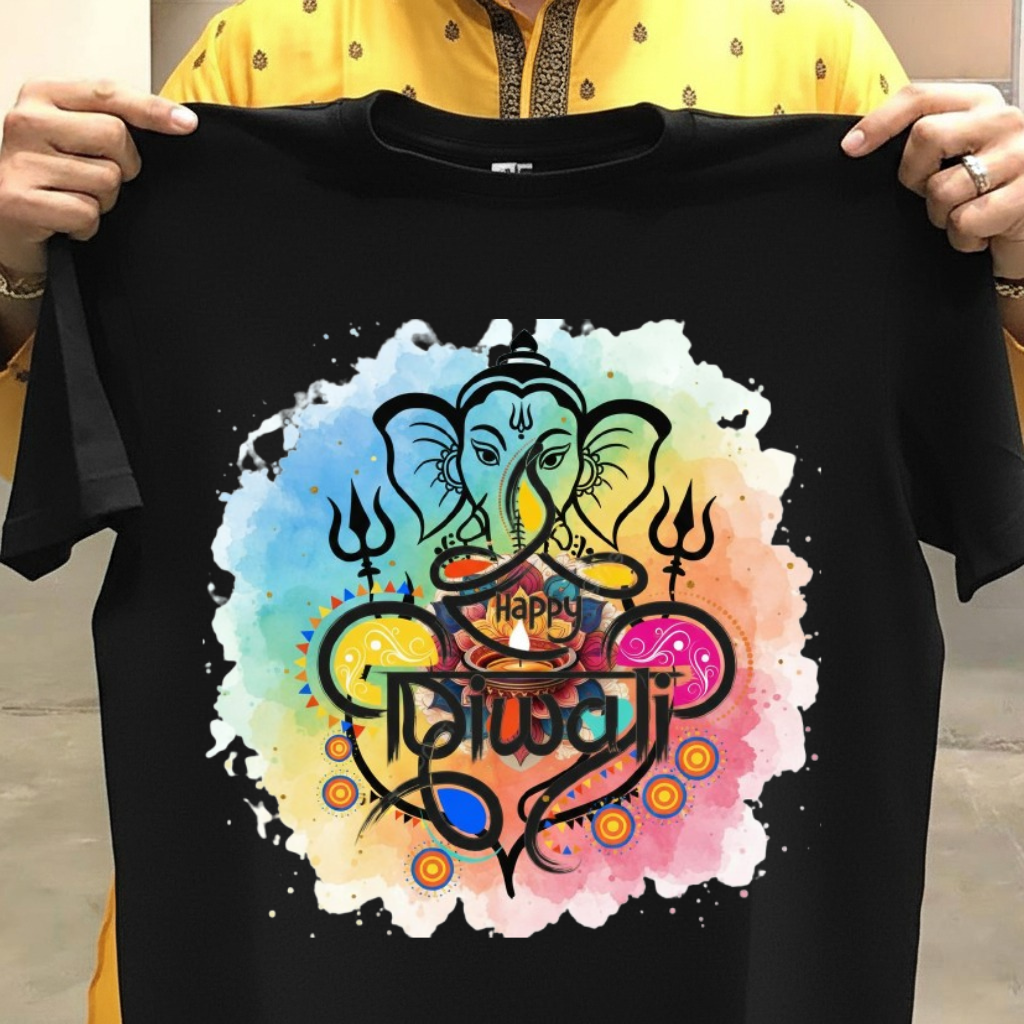 "Happy Diwali" Text Crew T-Shirt